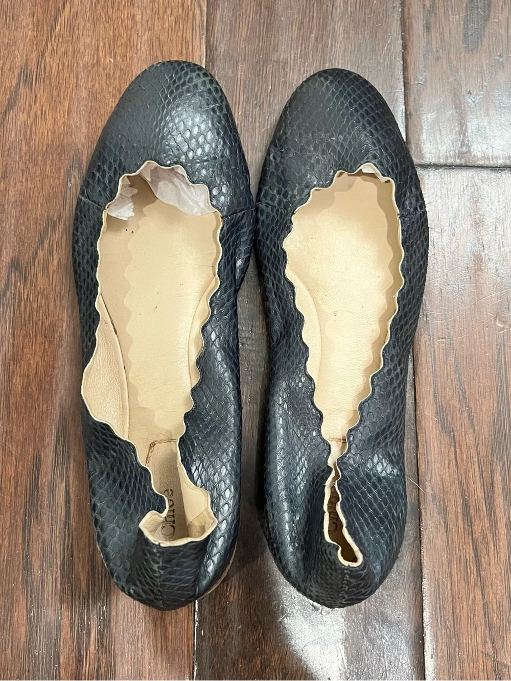 Chloé Lauren Python-Embossed Leather Ballerina Flats